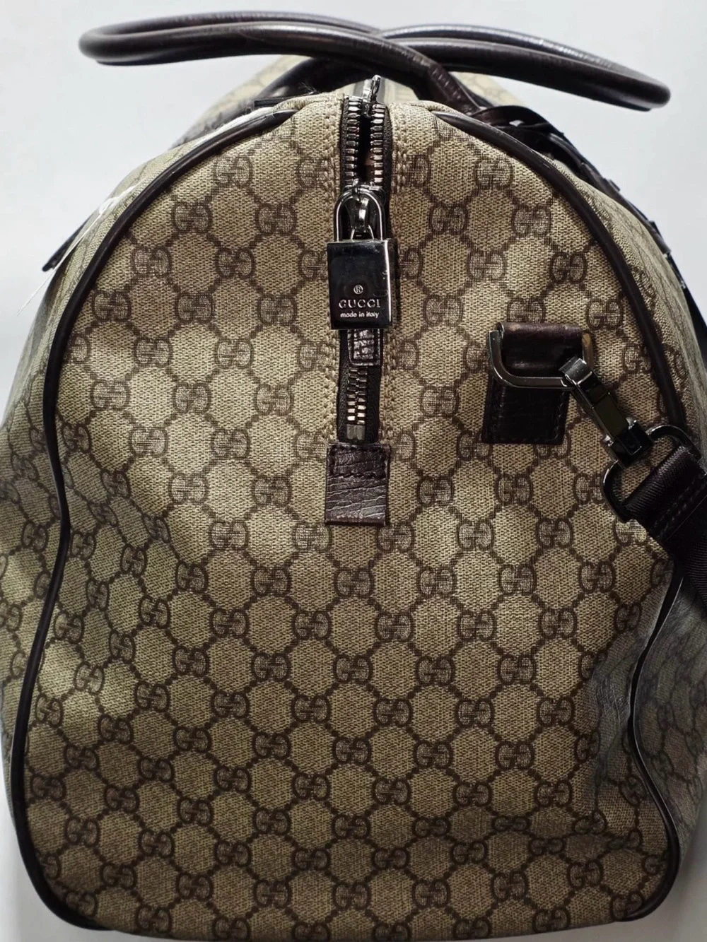Gucci GG Supreme Travel Duffel in Beige and Dark Brown